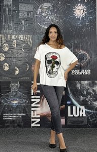 Blusa Tule Costas Caveira Bordada - OF WHITE