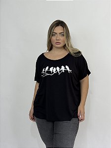 Blusa Tule Costa RJ Pássaros - PRETO