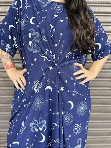 Vestido Pregas Signos - AZUL MARINHO