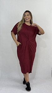 Vestido Pregas - BORDÔ