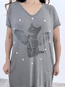 Vestido Claudia Gato Anjo Bordado - CINZA ESCURO