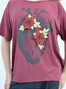 Blusa Essência Coração Bordado - BORDÔ