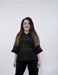 Blusa Capuz Tricot - PRETO