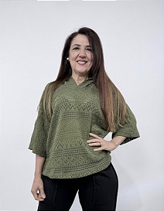 Blusa Capuz Tricot - VERDE EXERCITO