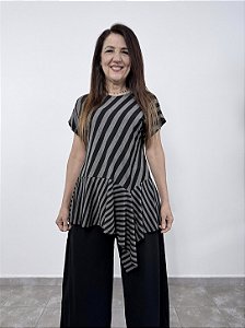 Blusa Cascata Listras - PRETO/CINZA