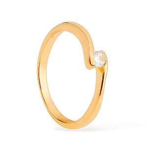 Anel Dourado Solitário Ponto de Luz Zircônia