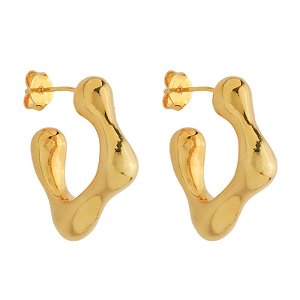 Brinco Dourado Orgânico Quadrado com Bordas Arredondadas