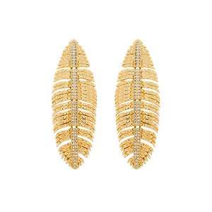 Brinco Dourado de Pena Cravejado de Zircônia