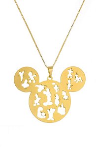 Colar Personalizado Mickey Com Personagens Vazados Folheado Em Ouro 18k