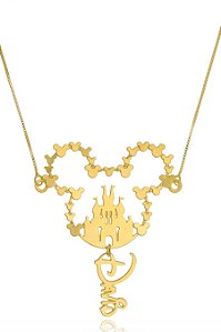 Colar Personalizado Mickey Com Castelo E Nome Folheado Em Ouro 18k