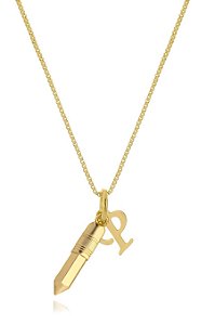 Colar Personalizado Lápis E Inicial Do Nome Folheado Em Ouro 18k