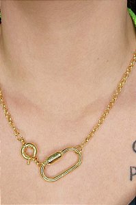 Colar Corrente De Elo Largo Com Fecho Boia E Mosquetão Banhado Em Ouro 18k