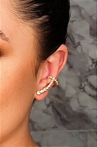 Brinco Ear Cuff Com Piercing Fake E Zircônias Branca Banhado Em Ouro 18k