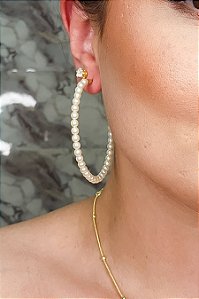 Brinco De Argola Com Pérolas Pequenas Banhado Em Ouro 18k