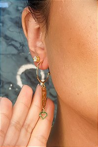 Brinco Argola Médio Com Pingente Esotéricos Banhado Em Ouro 18k