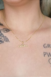 Colar Pingente Gratidão Cruz Colorida Banhado Em Ouro 18k