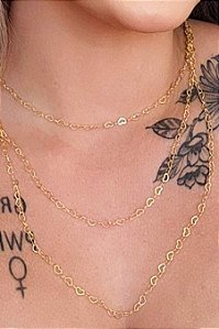 Colar Triplo De Coração Banhado Em Ouro 18k