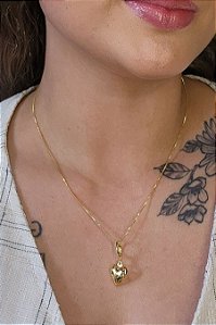 Colar Com Pingente Argolinha De Coração Banhado Em Ouro 18k