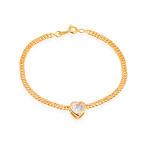 Pulseira Dourada com Pedra de Coração em Zircônia