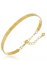 Pulseira Rígida Com Nome E Feixe Folheado Em Ouro 18k