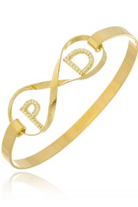 Pulseira Rígida Com Infinito E Iniciais Do Casal Trabalhado Em Zircônia