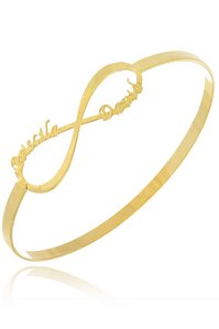 Pulseira Rígida Com Infinito E Nome Do Casal Folheado Em Ouro 18k