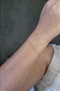 Pulseira Corrente Lisa Com Bolinhas Banhado Em Ouro 18k
