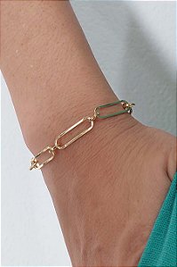 Pulseira De Elos Intercalados Com Círculo Banhado Em Ouro 18k