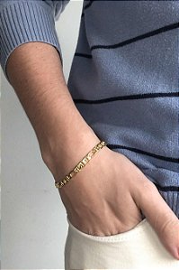 Pulseira Corrente Com Elo Sequenciado Banhado Em Ouro 18k Masculina