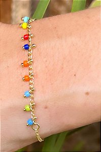 Pulseira Infantil De Pedrinhas Coloridas Banhado A Ouro 18k