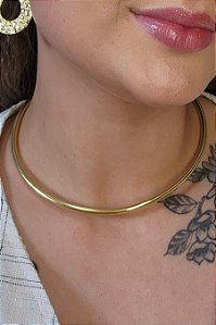 Choker Circular Aro Tubo Banhado Em Ouro 18k