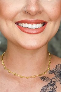 Choker Corrente Com Bolinha Lisa Banhado Em Ouro 18k