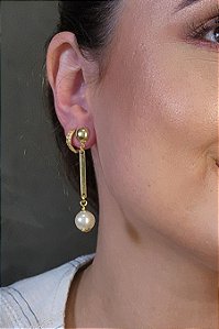 Brinco Médio Com Fio Pérola Banhado Em Ouro 18k