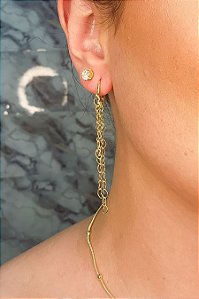 Brinco Argolinha Com Corrente De Coração Banhado Em Ouro 18k