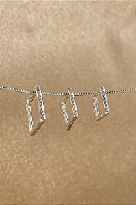 Trio De Argolinhas Quadradas Com Zircônia Em Prata 925