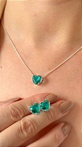 CONJUNTO CORAÇÃO ZIRCÔNIA VERDE