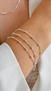 PULSEIRA TRIPLA FOLHEADA PRATA 925