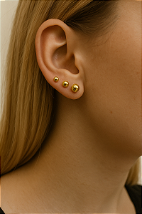 TRIO DE BRINCO BOLINHA FOLHEADO A OURO 18K