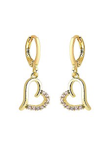 BRINCO ARGOLA CORAÇÃO CRAVEJADO LILAS FOLHEADO A OURO 18K