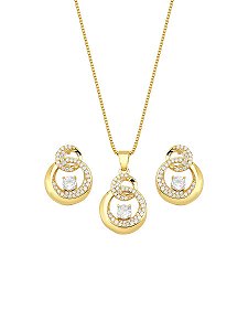 CONJUNTO CÍRCULO ENTRELAÇADO FOLHEADO A OURO 18K