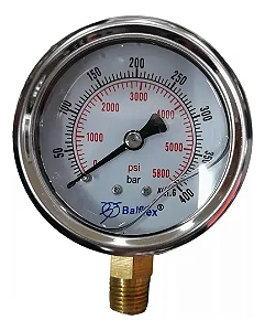 Manômetro Vertical Glicerina 0-400 Bar 63mm Rosca 1/4 Npt