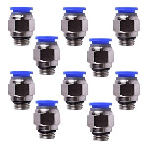 Kit 10 Conexão Pneumática Reta Macho Tubo 10mm X 1/4 Bsp