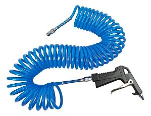 Mangueira Espiral Ar Comprimido 3,5metros Kit Bico Passar Ar Azul