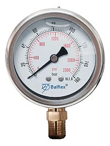 Manômetro Com Glicerina Vertical 63mm 1/4 160 Bar 2300 Psi
