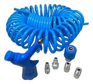 Mangueira Aspiral Pu 15 Mts 8mm C/ Bico + Kit Engate Rápido