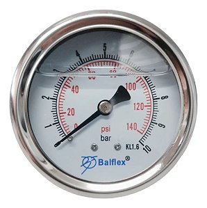Manômetro Com Glicerina Horizontal 63mm 1/4 10 Bar 140 Psi