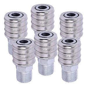 Kit 6 Engate Rápido 1/4 Rosca Macho 1/2 Bsp