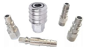 Kit Engate Rápido + Conexões Ar Engate Pinos Espigão 1/4