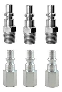 Kit 3 Pino Engate Rápido 1/4 Macho + 3 Pino Engate 1/4 Fêmea