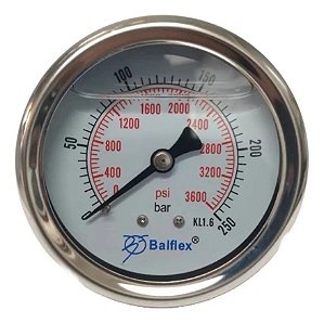 Manômetro Horizontal Pressão 250 Bar Com Glicerina 1/4 Npt